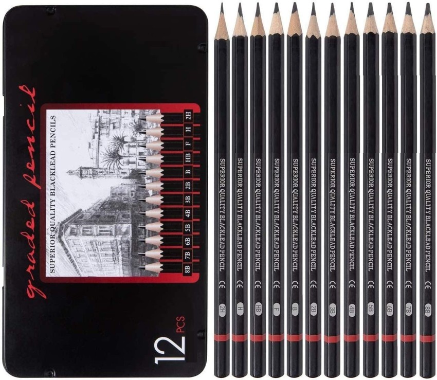 Professional Drawing Sketch Pencils Set of 12, Medium 8b - 2H, Ideal for Drawing