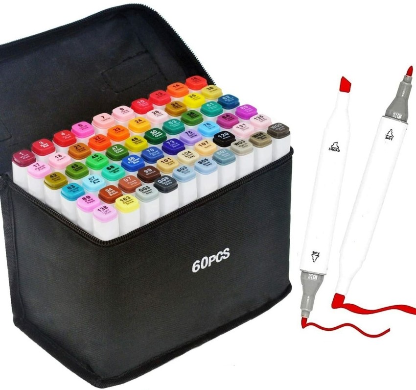 Corslet 60 Pcs Dual Marker Pen Set Drawing Sketching Adult Coloring & Twin  Markers Set