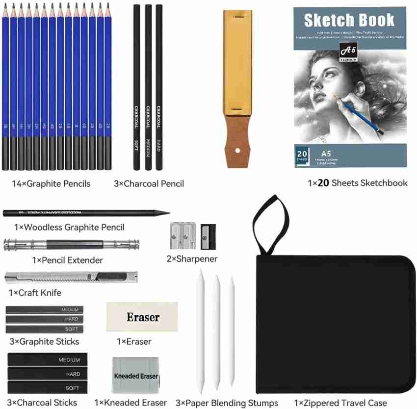 Wynhard 35 Pcs Drawing Pencils Set Art Pencil Set Supplies Drawing Pencils  for Artist Drawing Charcoals