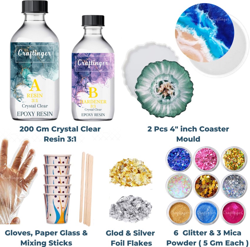 Craftinger Diy Resin Art Kit With Coaster Keychain Mould and colors