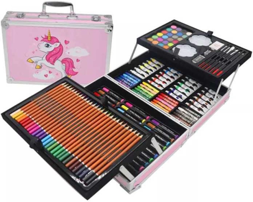 H & B Deluxe Art Set 145-Piece 2 Layers, Child Art Supplies for Drawing, Painting, Portable Aluminum Case Art Kit for Kids, Teens, Adults Great Gift