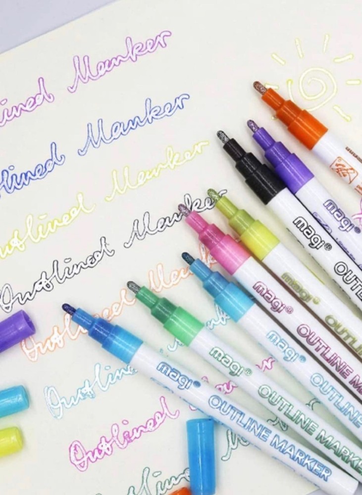 Le Delite Double Line art craft Outline Pens, Markers  Glitter Drawing painting - MARKER HIGHLIGHTER SKETCH PEN
