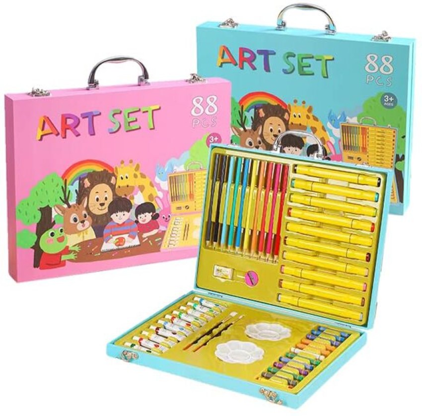 Happy Hues 88 PCS Portable Art Set- Drawing Art Kit for Kids  & Adults - color Kit