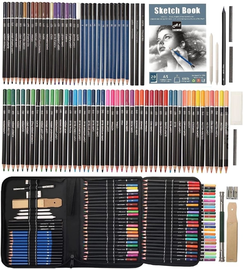 72 Pcs Drawing Set Sketching Kit with Sketch Book, Art Pencils, Case,  Watercolor, Graphite, Metallic, Charcoal