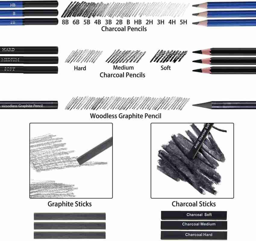 Professional Sketch Pencil Set 122 Pcs Drawing Kit Charcoal Oil