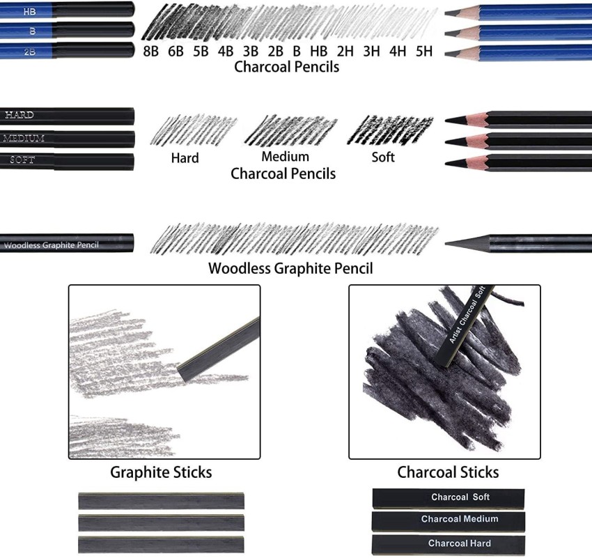 Corslet 35 Pcs Art Sketching Kit Graphite Charcoal Drawing Pencil