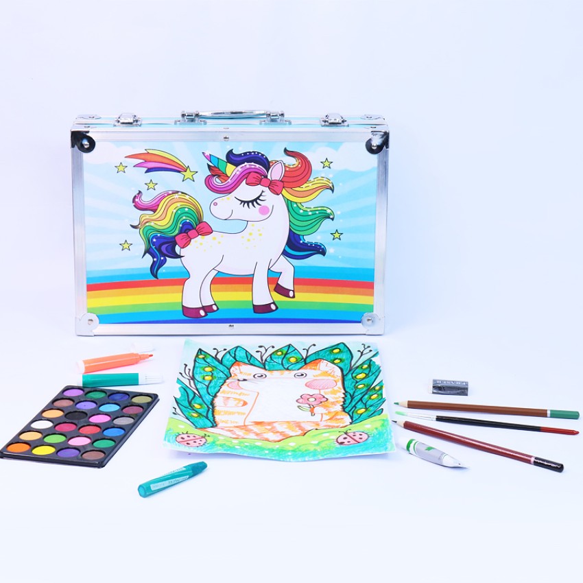 KRISHNA Unicorn Art Drawing and Painting Set with Aluminum  Box for Kids (145Piece) - ART SETS FOR KIDS