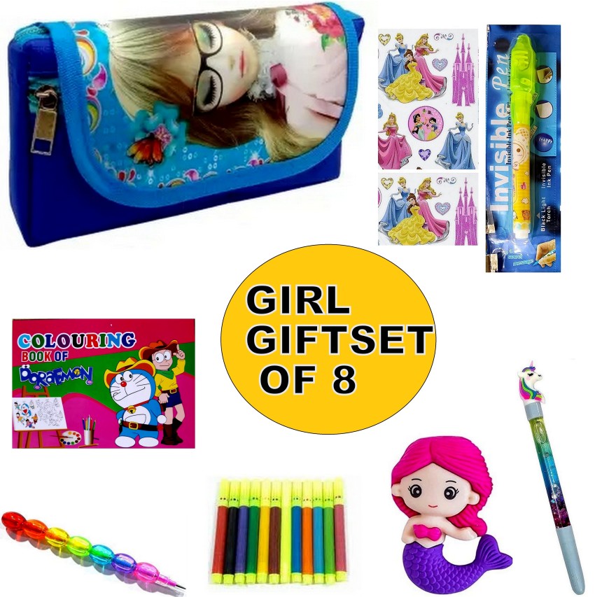 Pencil Pen Book Eraser Stationary Kit for Girls / Birthday Gift  (Multicolor)