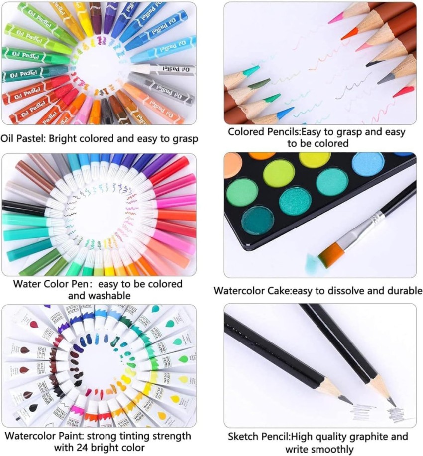 145 Pcs Oil Pastel Color Pencil Crayon Watercolor Pen Eraser