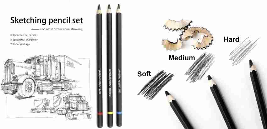 ChiggiWiggi 3 White Charcoal Pencil Set Medium for Drawing and Sketching  With 3 Pcs White Highlighter