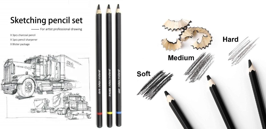 Funity 6pcs Compressed Charcoal Sticks for Drawing, Shading,  2 Soft 2 Medium 2 Hard, Drawing Essential Tools Kit - Compressed chacoal