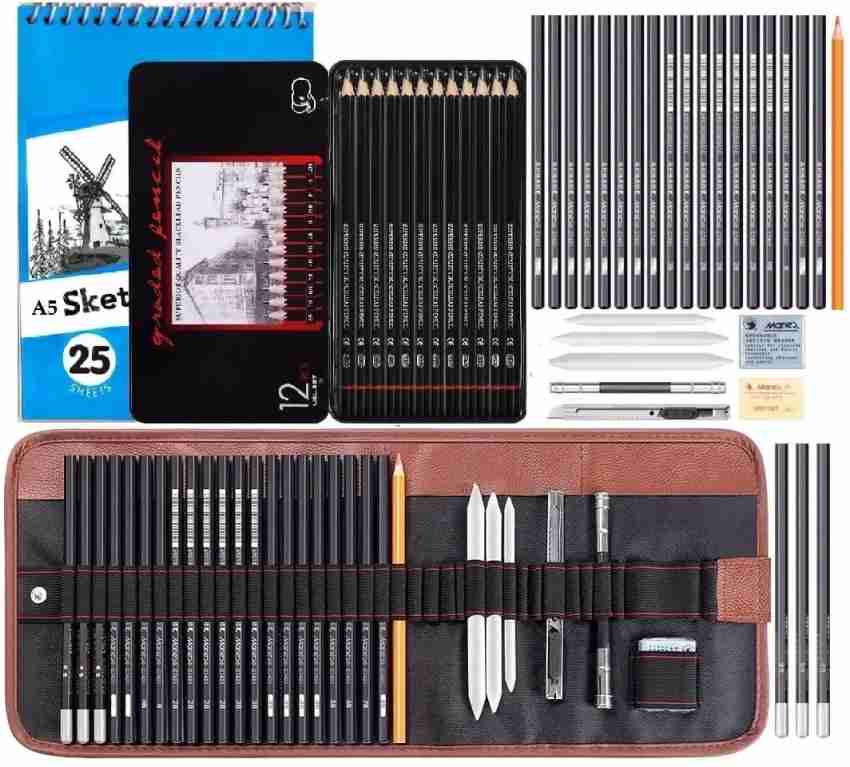 Corslet 35 Pcs Art Sketching Kit Graphite Charcoal Drawing Pencil Set for  Artist Kit Painting Shading