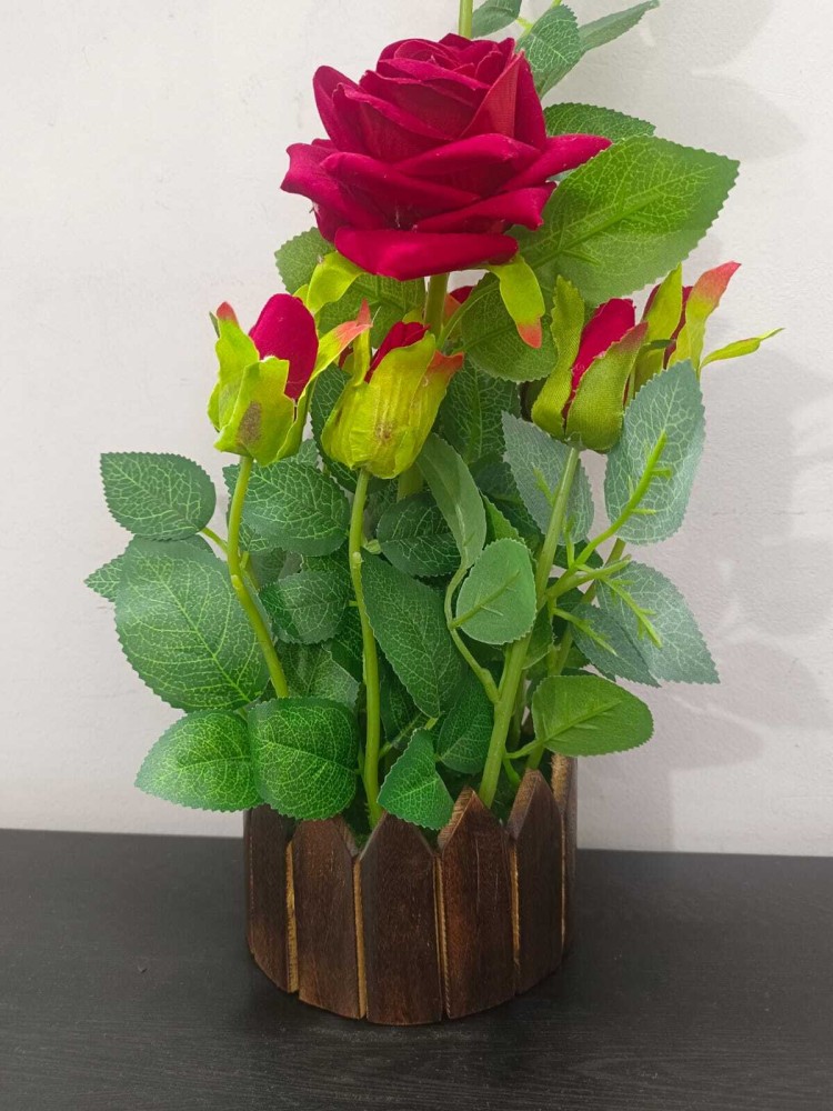 Artificial Red Rose Flower with 4 Heads (35 cm) - Elen India