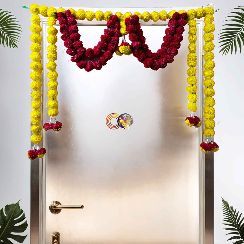 CESTO Diwali Decoration Items Genda Phool Door Hanging Toran Ladi Chhathpuja Puja1 Yellow Red Marigold Artificial Flower