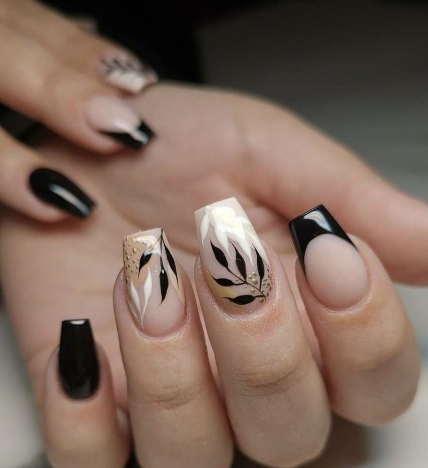 Black Swirls : Best Designer Press on Fake Artificial Nails in India – The  NailzStation