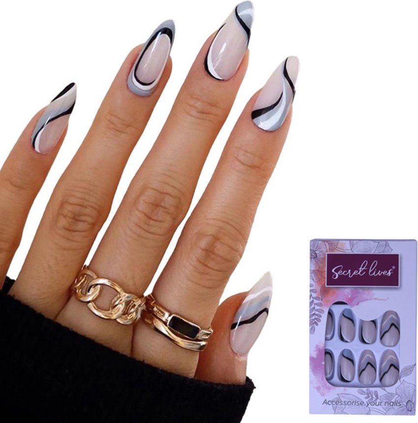 Buy Secret Lives acrylic press on nailsartifical nails extension matte  cream dark brown color with 3D studs & golden glitter design 24 pieces set  with kit Online at Low Prices in India -