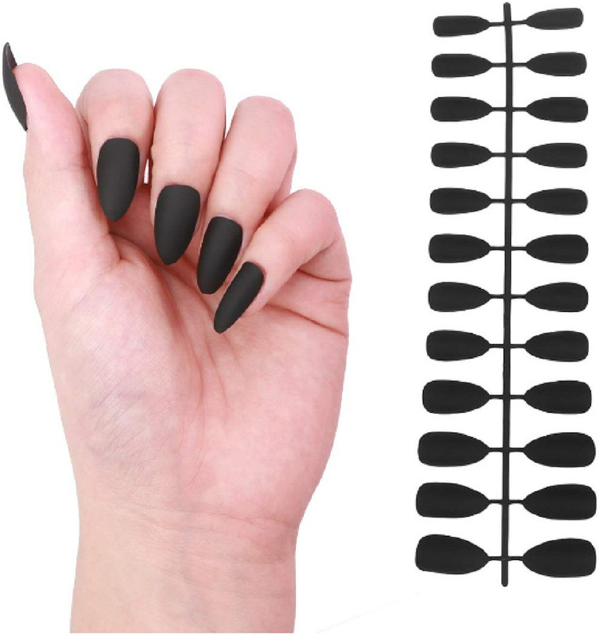 Round Black Acrylic Nails