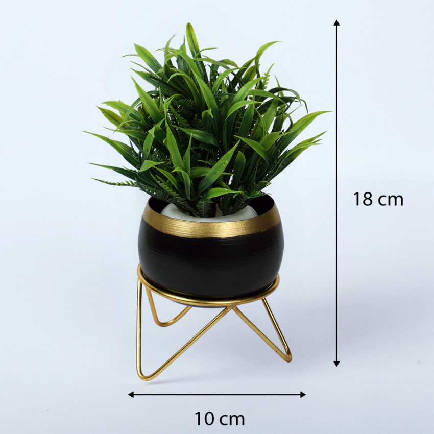 Leafy Dew Black Metal Planter Pot with Golden Stand Modern Style