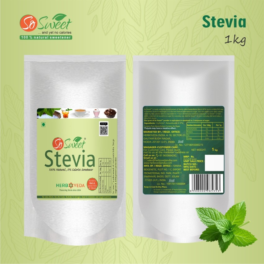 SO SWEET Stevia Powder 1Kg Sugarfree Zero Calorie Natural Sweetener Price  in India - Buy SO SWEET Stevia Powder 1Kg Sugarfree Zero Calorie Natural  Sweetener online at