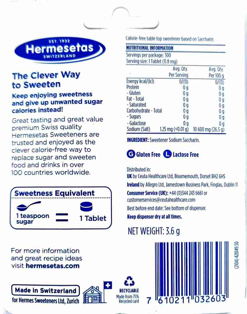 6 x 300 Hermesetas Mini Sweeteners Original 300 Tablets Per Packet 0  Calories