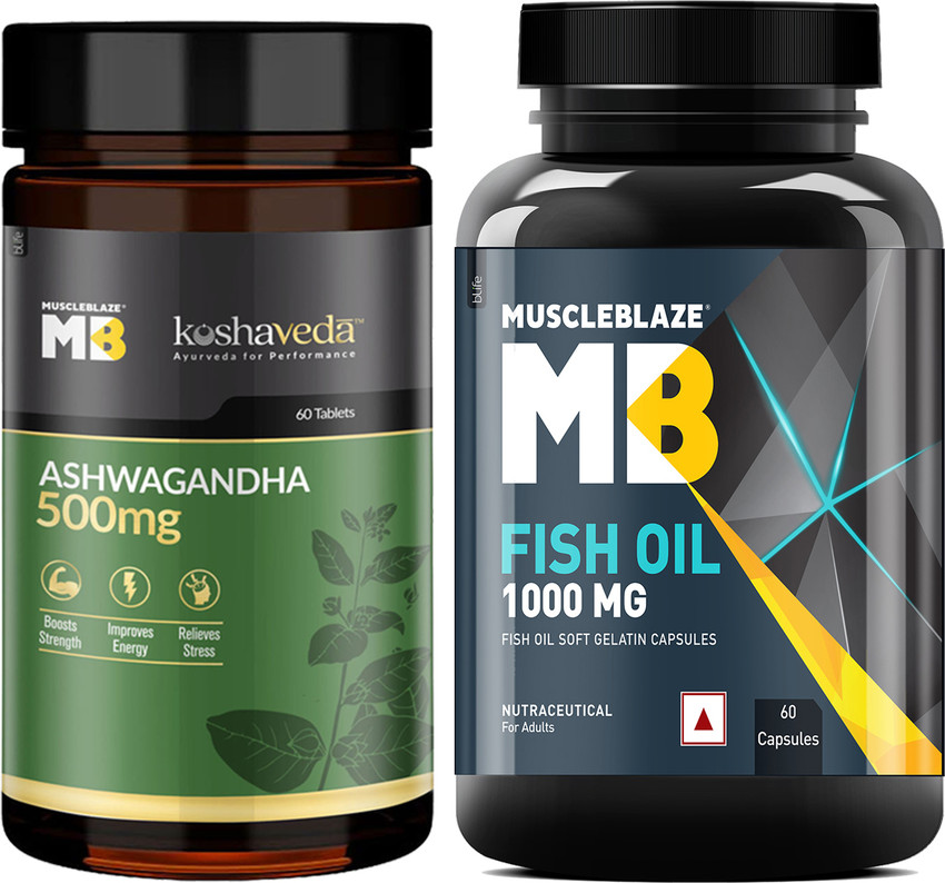 MUSCLEBLAZE Koshaveda Ashwagandha 500mg for Strength with Omega 3