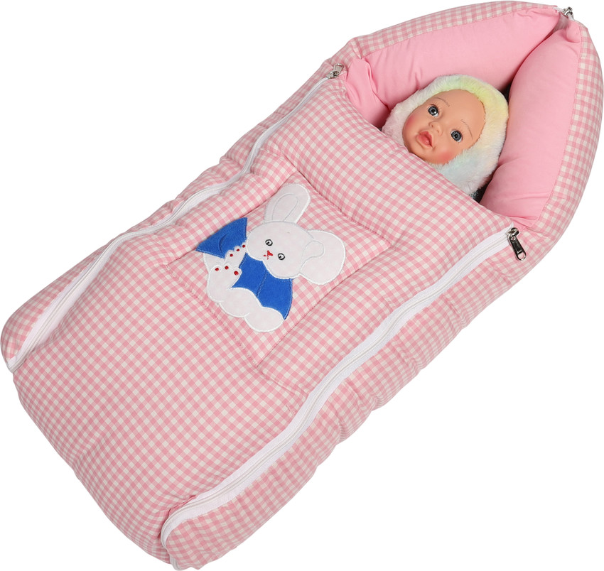 VoiDrop Check Pink Baby Carry Bed Cum Sleeping Bag 2 in 1 for New