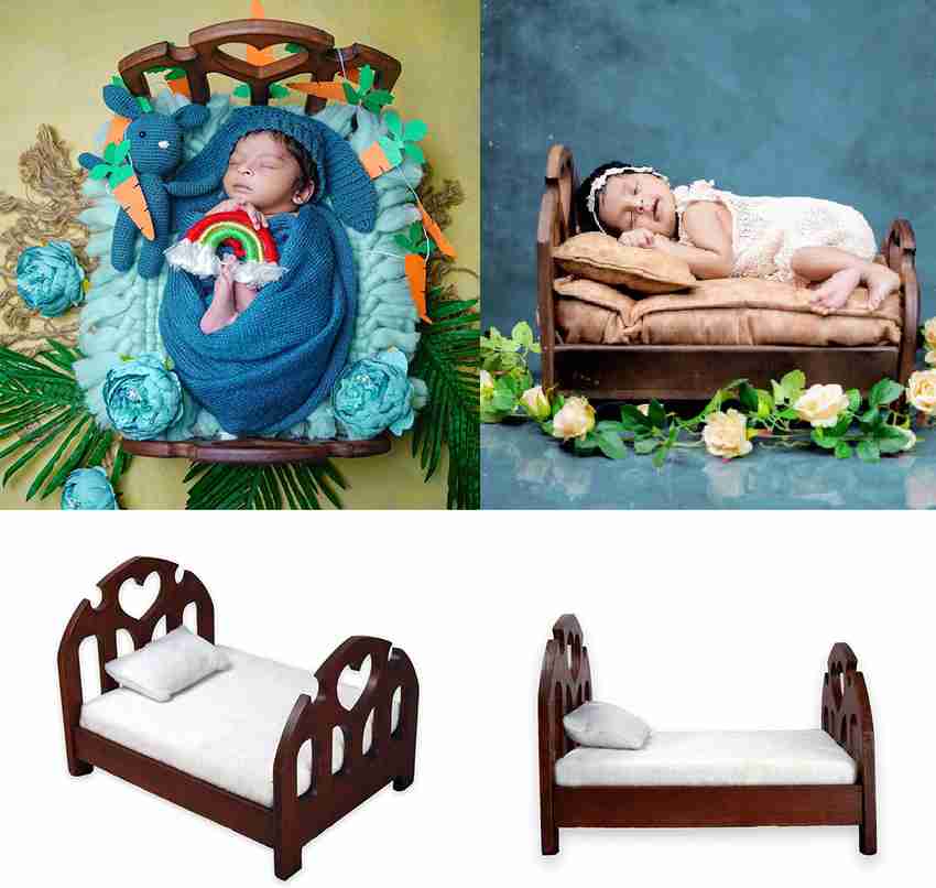 BLACK PIXEL Newborn baby photoshoot prop wooden cot photo props