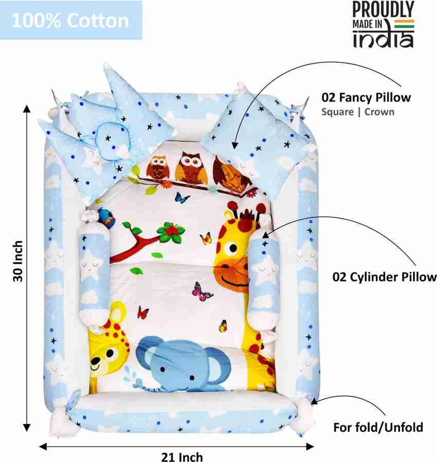 Lucifer Blue 4 Pillows Square shape Cotton Baby Bed for 0 6