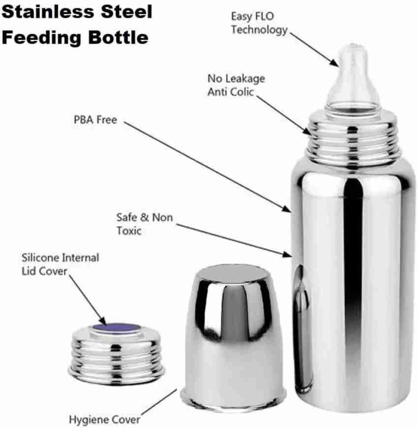 Stainless Steel 304 Grade New Born Baby Feeding Bottle 250ml for