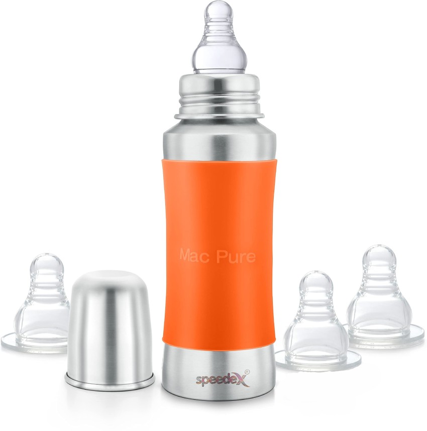 Stainless Steel Baby Feeding Bottle with Internal ML Marking, Silicon Grip  240ml