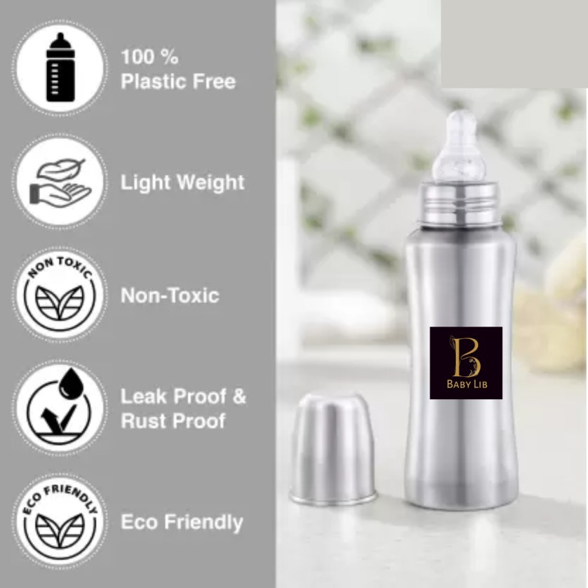 Stainless Steel 304 Grade New Born Baby Feeding Bottle 250ml for Milk for  Gift