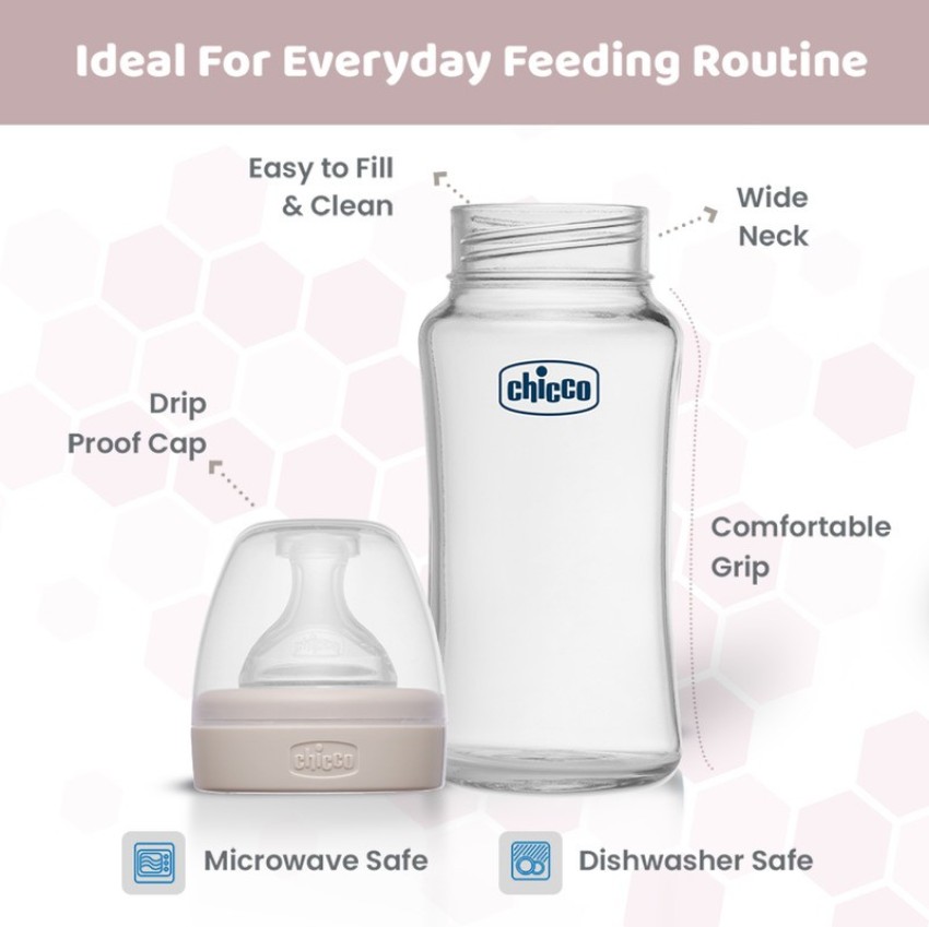 Chicco Well-Being Glass Feeding Bottle (240ml, Medium Flow) (Neutral) - 240  ml - Buy Chicco Glass Feeding Bottle products in India