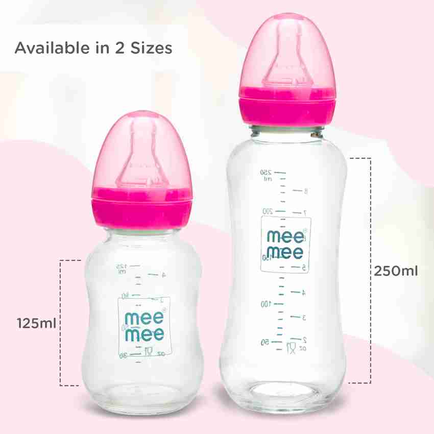 MeeMee Premium Glass Feeding Bottle Pink 240 ml 100 PP