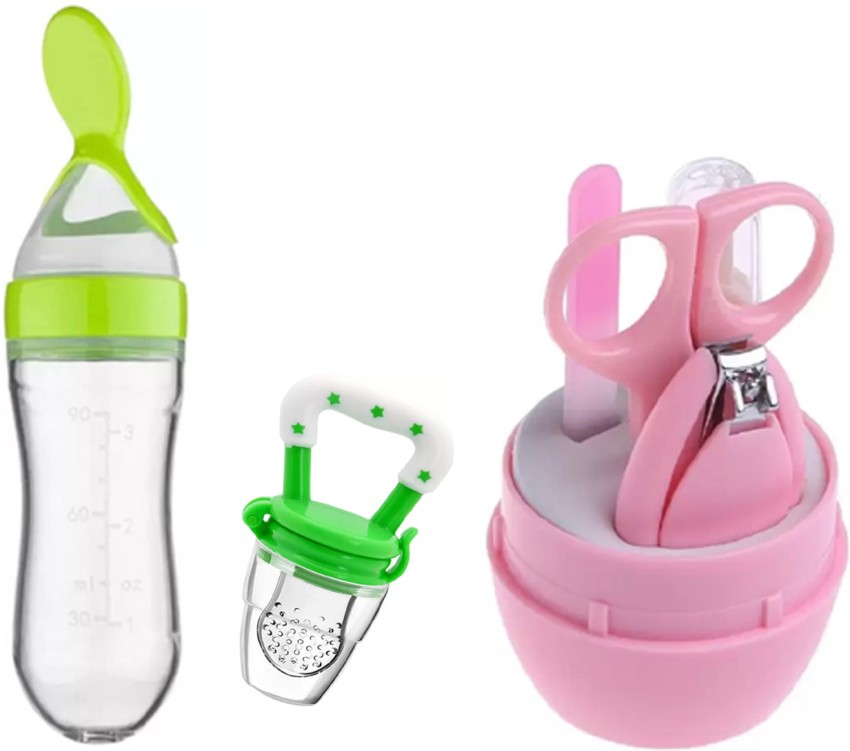 Teether Baby Feeding Set, Silicone Feeding Bottle With Spoon