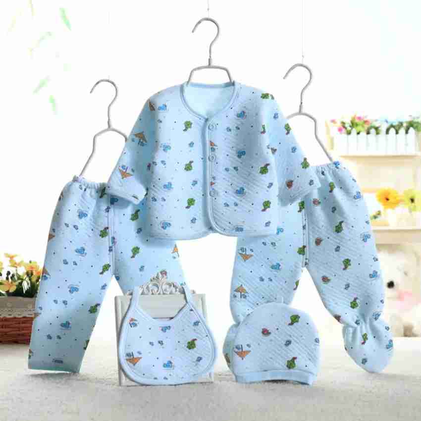 Honey Boo Presents New Born Baby Winter Wear Keep warm Baby Clothes 5Pcs Blue