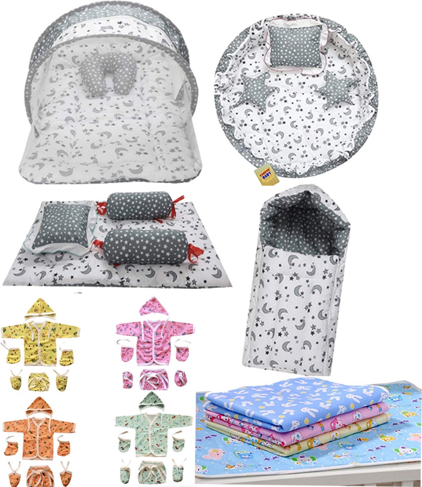 Fareto Combo Baby Mattres Net 1 Bag 4 Pcs Bed Set 4 Sheet 20 Dress 4 Nest set Buy Baby Care Combo in India Flipkart