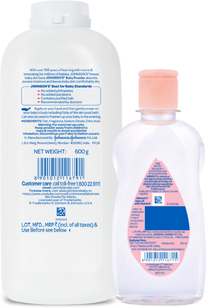 JOHNSON'S Powder 600g + Baby Oil 100ml (Home & Travel Pack) -, Buy Baby  Care Combo in India