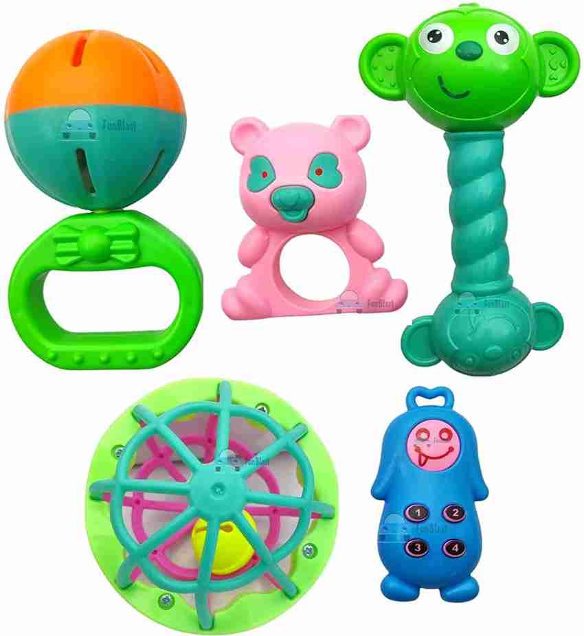 littlewish Non Toxic Multi Colored Baby Rattle Toys for Kids Set