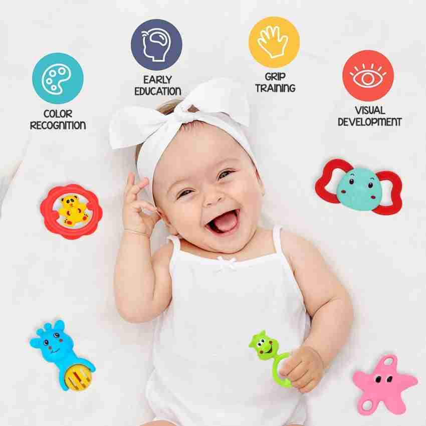 Pack of 7 Rattle Set with Teathers for New Born Babies Toy for Babies,  Non-Toxic
