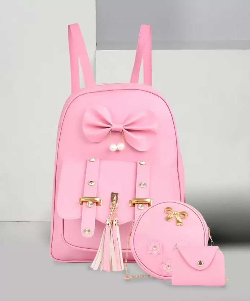 ZAALIQA Girls Fancy Trending Backpack for women school College Girls Backpack set of 3 5 L Backpack Pink Price in India Flipkart