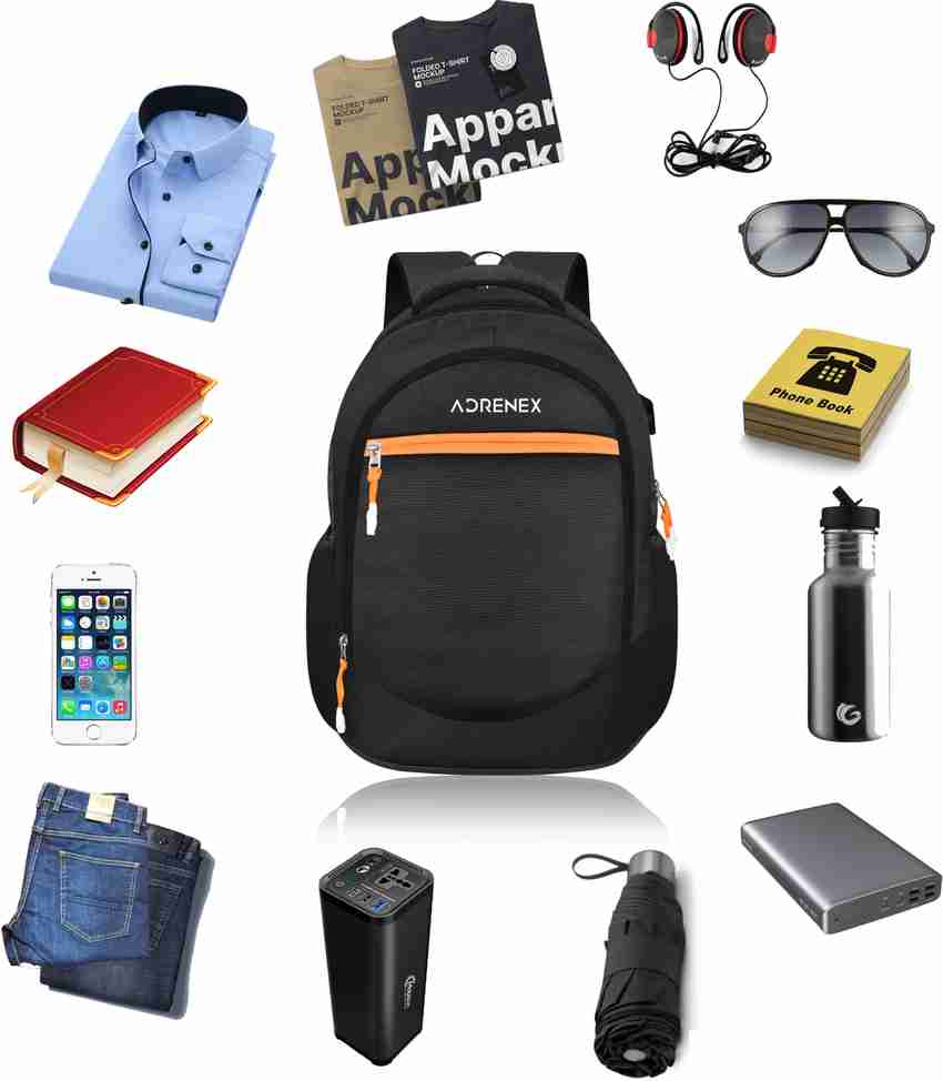 Adrenex by Flipkart Unisex Smart Bag With USB Charging Port Spacy Laptop Bag Office Bag School Bag 32 L Laptop Backpack Black Price in India Flipkart