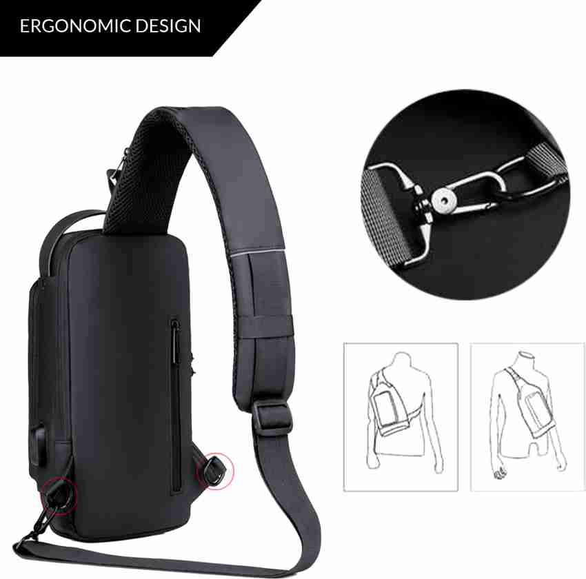 Sling Crossbody Bag with TSA Anti-theft Lock Men Crossbody Bag  Free-Charging Men Shoulder Bag - BLACK
