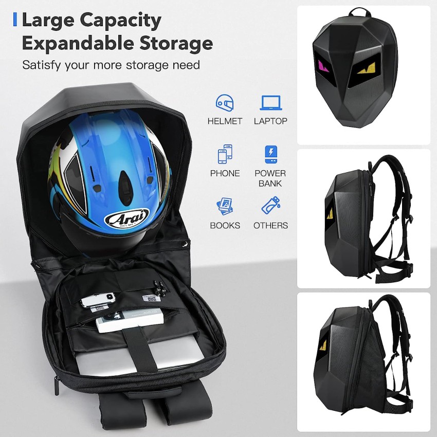 REDHORNS For Motorcycle Riding LED Eye Backpack DIY Programmable Color  Screen Travel Bag 25 L Backpack Black - Price in India