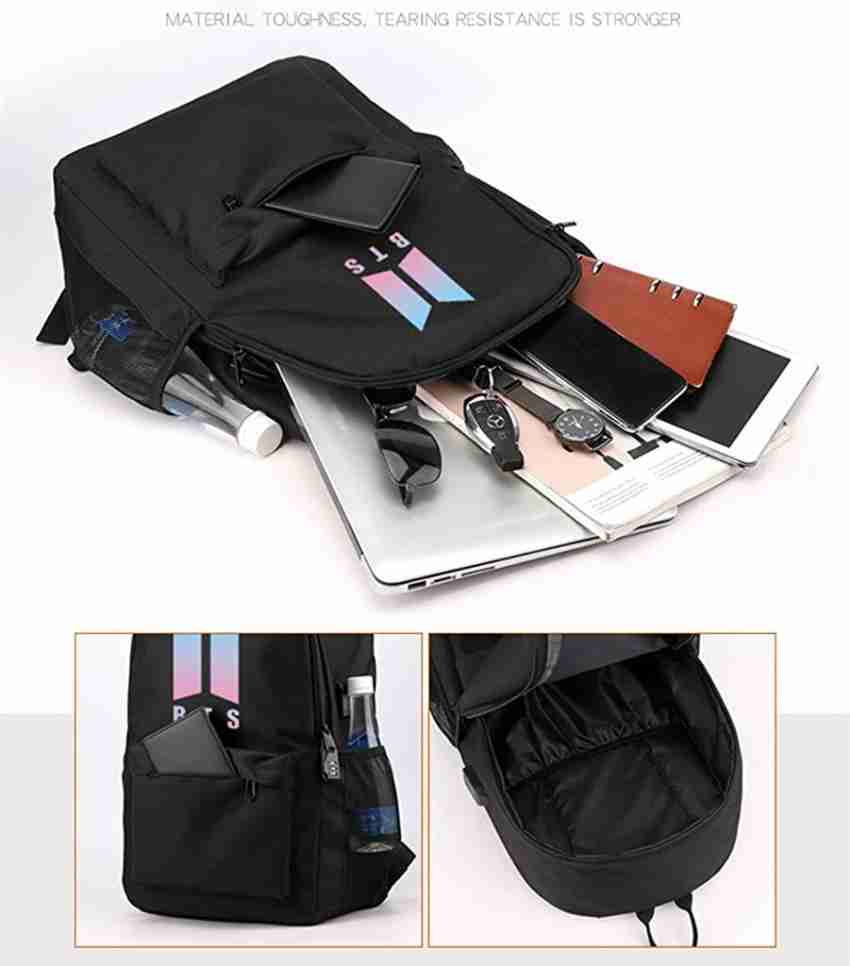 sannidhi Kpop BTS Bangtan Boys Casual Backpack Daypack  Laptop Bag School Bag Bookbag Shoulder Bag with USB Charging Port(Black 3)  Backpack - Backpack