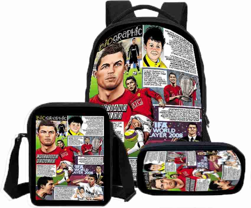 Maxall Ronaldo cr7 School College Bag with Lunch Pencil Pouch Backpack 3pcs Set 22 L Backpack Black Price in India Flipkart