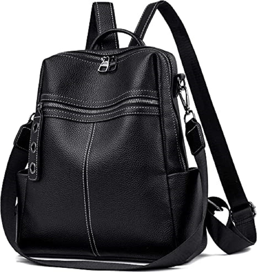 WomenBuzz Black Leather Backpack Convertible Backpack And Handbags For Womens 30 L Backpack Black Price in India Flipkart