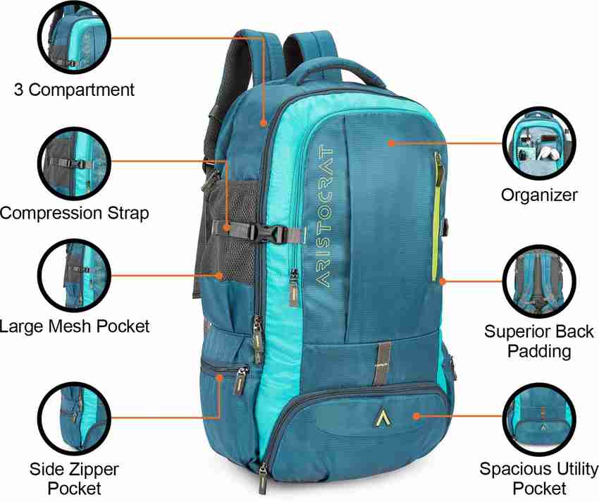 ARISTOCRAT Polyester 45L Peak 02 Rucksack H Teal Blue For Men