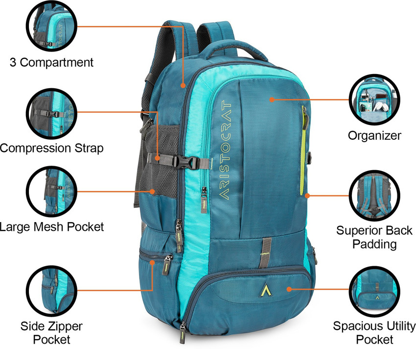 ARISTOCRAT Polyester 45L Peak 02 Rucksack H Teal Blue For Men