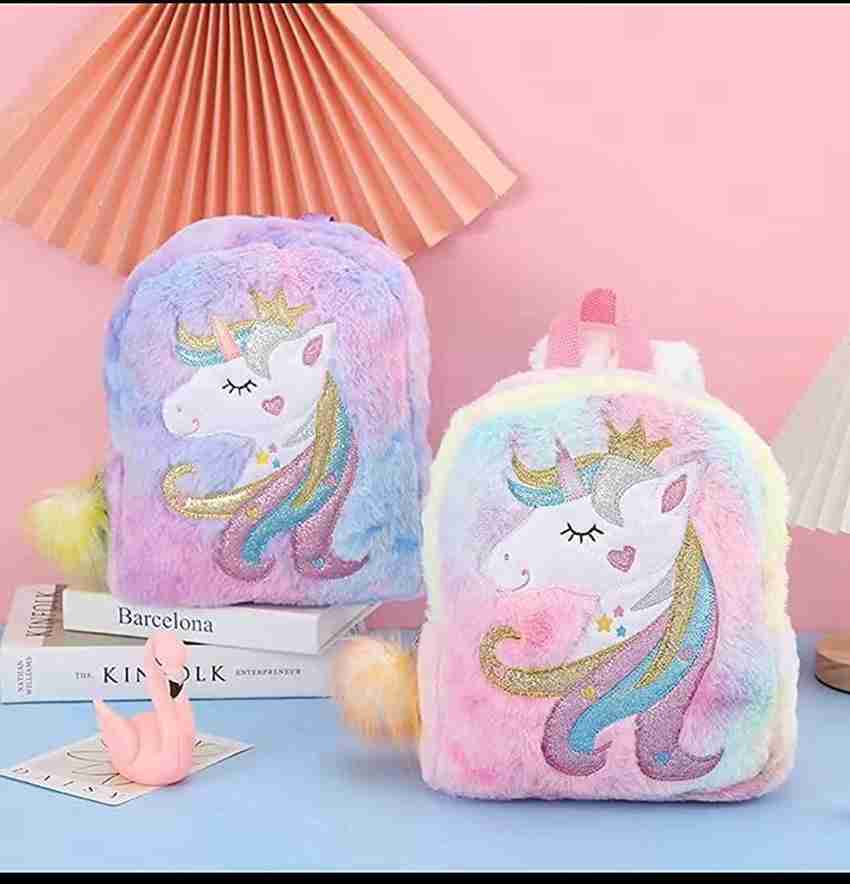 Dhyanshi Lifestyle Unicorn soft fur bag backpack school bag birthday return gift Pack of 1 bag 1 L Backpack MULTICOLOUR Price in India Flipkart