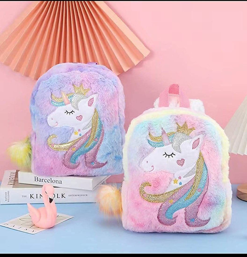 Dhyanshi Lifestyle Unicorn soft fur bag backpack school bag birthday return gift Pack of 1 bag 1 L Backpack MULTICOLOUR Price in India Flipkart
